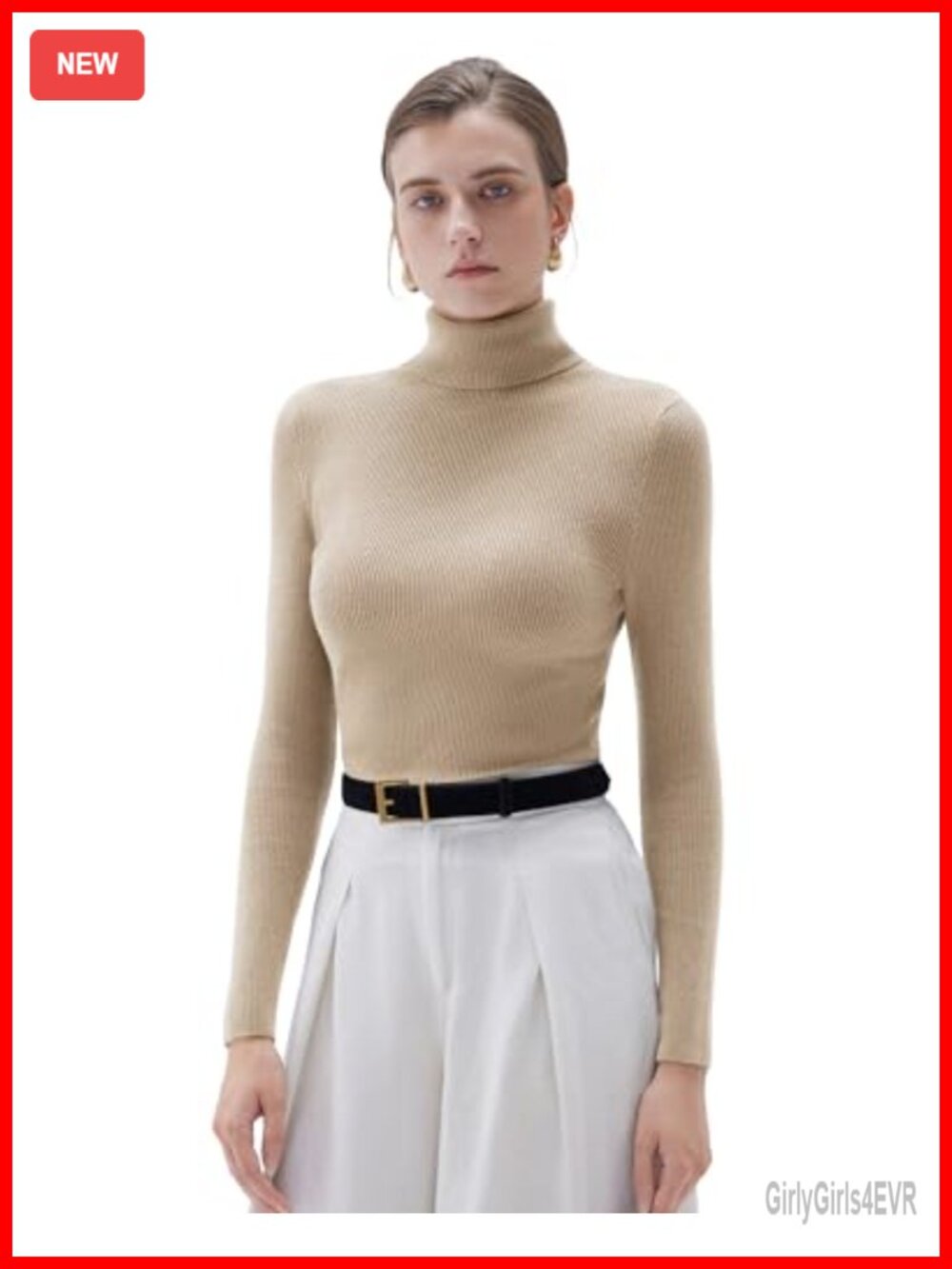 Cashmere Blend Turtleneck Sweater Long Sleeve Fitted Pullover Winter Top